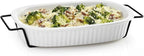 Oven to Table White Casserole Porcelain Baking Dish with Iron Rack, Nonstick Large Rectangular Meal Prep Cookware Dish, 1-Quart Baker Ovenproof Pan