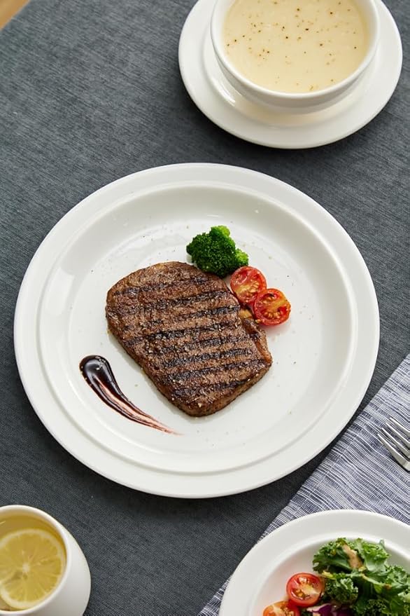 9-inch Porcelain Dinner Plate Set of 6 - Microwave, Oven and Dishwasher Safe, Scratch Resistant. (9-inch White)