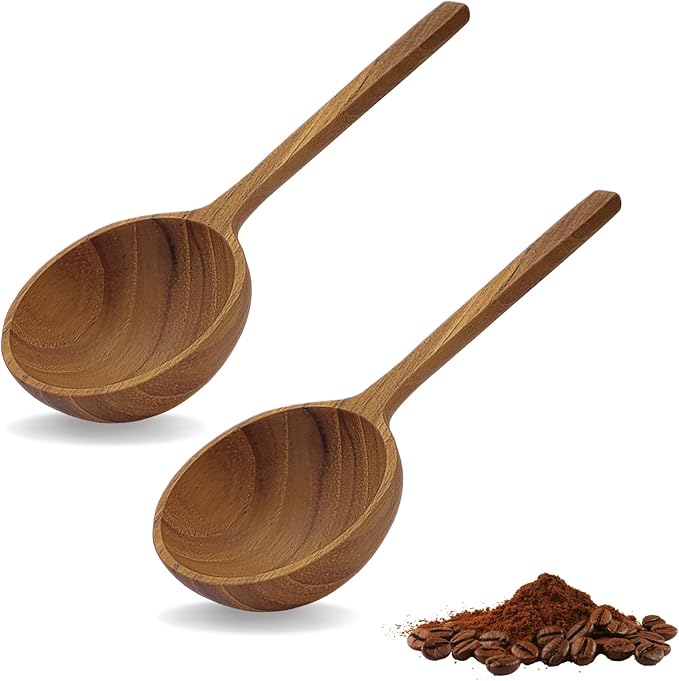 2 Pieces Wooden Coffee Spoon, Handmade Teak Wood Scoop for Ground Coffee, Beans and Tea 1 Tablespoon for Jars and Containers