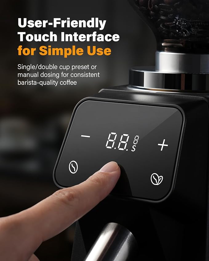 SHARDOR 64mm Flat Burr Commercial Coffee Grinder, Precision 100-Level Grind Settings, LED Touchscreen Interface, Die-Cast Aluminum Housing, 17.6oz Hopper, Anti-Static Technology