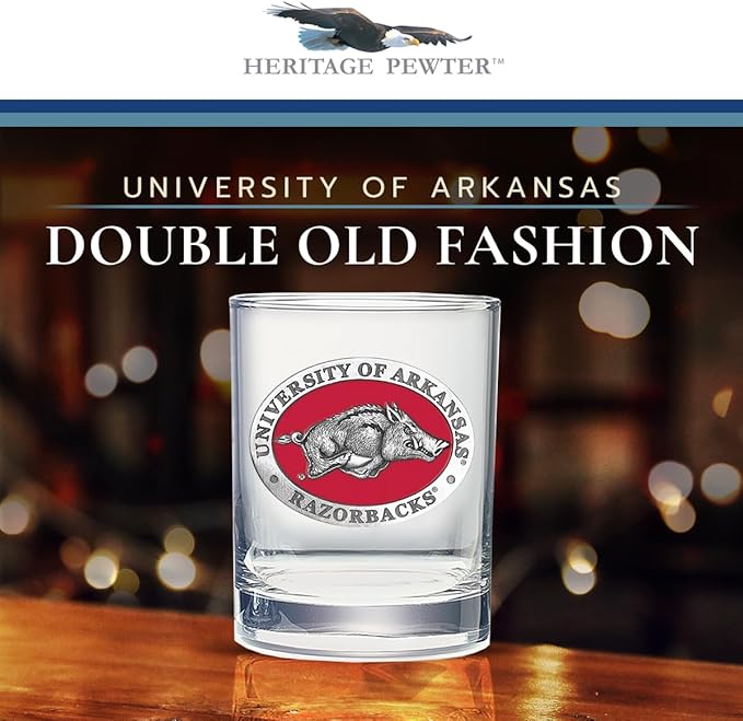 Heritage Pewter Arkansas Double Old Fashion | Double Rocks Glass 14 OZ for Liquor | Expertly Crafted Pewter Glass