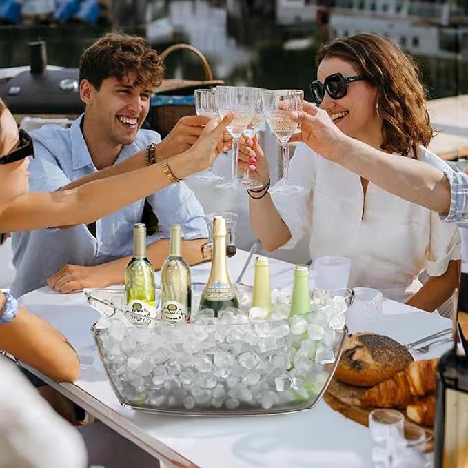 Ice Bucket, 2 PCS 5.5L Acrylic Ice Buckets, Large Beverage Tub for Parties, Mimosa Bar Supplies Beverage Tub and Scoops for Champagne Beer Sparkling Wine Cocktails (2-4 bottles)