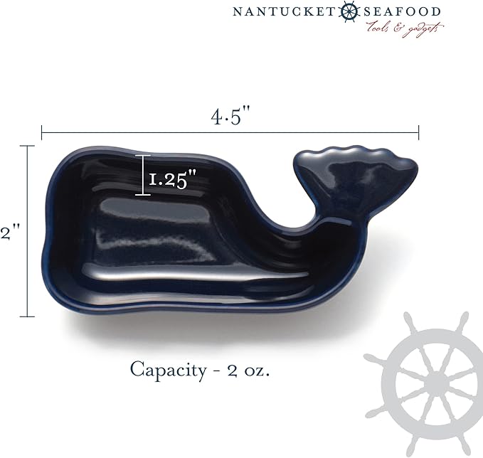 Ceramic Whale Condiment Cup, Blue, Set of 2