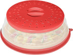 Collapsible Microwave Splatter Cover, Vented Microwave Lid with Hook Hole, Splatter Guard for Plate Dish Bowl, Vegetable Fruit Colander Multi-function Kitchen Gadget, BPA-Free (Red)