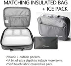 Bento-Box with Lunch Bag and Ice Pack Set. Containers for Kids Adults Boys Girls Snacks and Lunches. 4 Compartments, Divided Portion Container Boxes with Insulated Bags for School, Grey