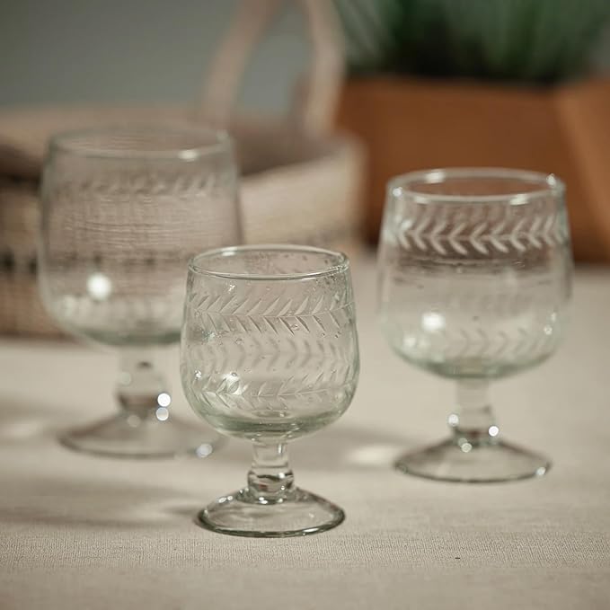 Zodax Tuscan Handmade Etched Glass - Set of 4 (Wine S/4)