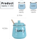 HAOTOP Farmhouse Porcelain Honey Jar with Dipper and Lid Set 12oz,Easy to Clean (Turquoise)