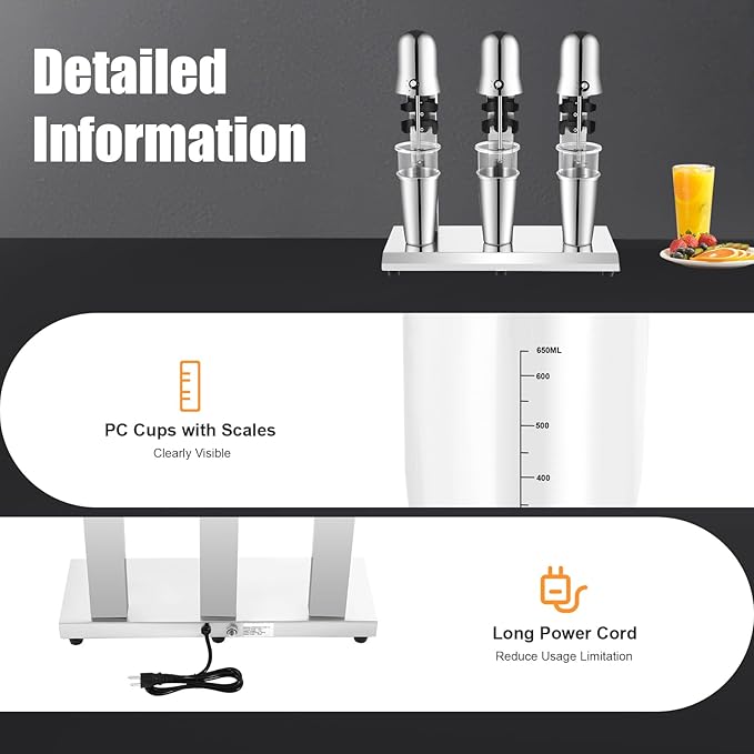 Milkshake Maker Three Head Electric Drink Mixer Commercial Milkshake Blender, 180W Stainless Steel Smoothie Mixer For Making Yogurt, Milk, Cocktails, Smoothies(Three Head,180W)