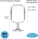 KX-WARE Classic Acrylic All-Purpose Wine Glasses, 12-ounce Plastic Stem Wine Glasses, set of 8 Clear