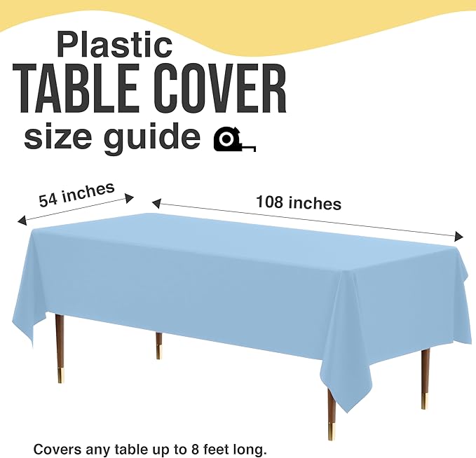 Party Solids 66% Thicker Premium Plastic Table Cloth Rectangle Table Cover 0.5 Mil 12 Pack Light Blue Table Cloth 54 Inch x 108 Inch Disposable Tablecloth Won't Tear Easily Like Cheap Thin Brands