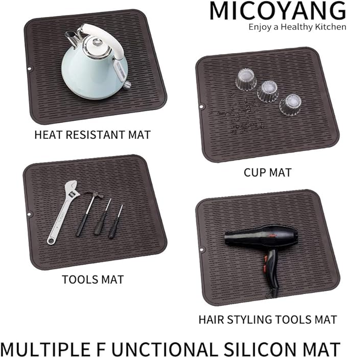 Silicone Dish Drying Mat for Multiple Usage,Easy clean,Eco-friendly,Heat-resistant Silicone Mat for Kitchen Counter or Sink,Refrigerator or Drawer Liner Coffee 2XL 24 inches x 18 inches