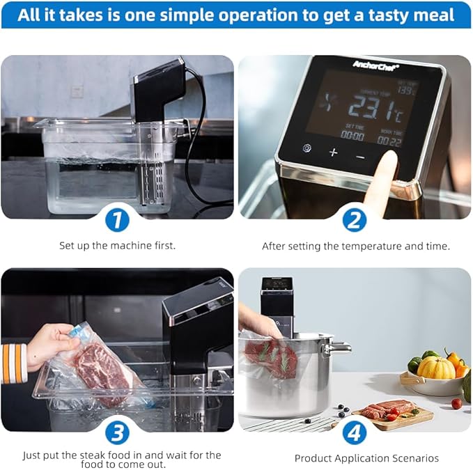 Anchorchef Sous Vide 1400W Precision Cooker, Professional Sous Vide Cooker with Stainless Immersion Circulators, with large Touchscreen Accurate Temperature Timer, Fast-Heating, Powerful Pump Design