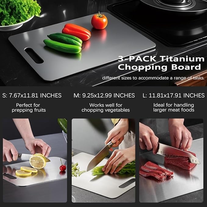 3 pack Titanium Cutting Boards for Kitchen -Titanium Cutting Board Double Sided Titanium Cutting Mat,Non Stick Chopping Board