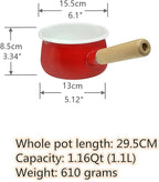 Enamel Milk Pan with Dual Pour Spout Butter Warmer Milk Pot for Stove Top Healthy White Enameled Inside Coating Iron 1QT Small Soup Pot with Wooden Handle (Red)