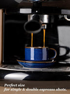 Gomakren 2.5 Ounce Espresso Cups Set of 4, Small Stackable Coffee Cups with Saucers and Metal Stand, Halloween Porcelain Demitasse Cups for Specialty Coffee Drinks, Espresso, Cappuccino, Cobalt Blue