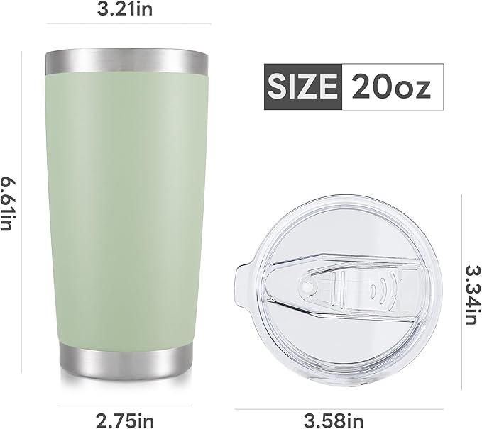 20 oz Tumbler with Lid Stainless Steel Insulated Tumblers Bulk Double Wall Vacuum Cups Powder Coated Travel Mug Keep Drinks Cold and Hot, Sagebrush Green, 12 Pack