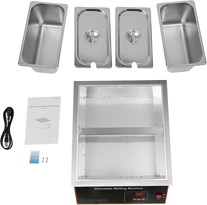 Chocolate Melting Pot, 500W 12kg/26.5lbs Electric Chocolate Tempering Machine, Stainless Steel Commercial Chocolate Melter Food Warmer for Catering Restaurant, 2 Tanks, 32-203°F