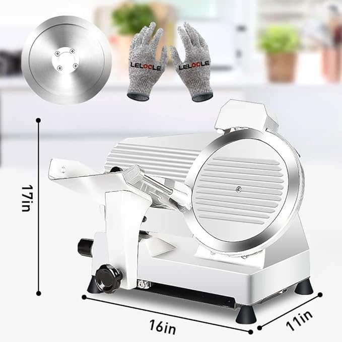 Meat Slicer 340WHome Use and for Commercial 10-inch Electric Food Slicer with Chromium-plated Steel Blade and Built-in Sharpening Stone Easy to Clean Adjustable Thickness Cuts Meat Bread and Cheese