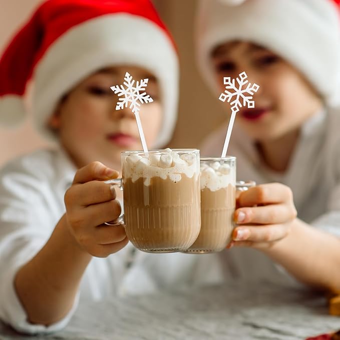 60 Pcs Snowflake Coffee Stirrers Christmas Stir Sticks Winter Stirrer Cocktail Drink Swizzle Sticks SnowflakeTop Swizzle Holiday Coffee Bar Xmas Christmas Party Supplies