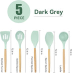 Kitchen Utensils Set, 5 Pcs Non-Stick Silicone Kitchen Cooking Utensils with Wooden Handle, Kitchen Spatula Cookware Utensils Set, Heat Resistant Silicone Kitchen Gadgets (Light Green)