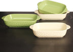 Rectangular Porcelain Baking Dish Set,Au Gratin Dishes,Casserole Dish, Ramekins 21 oz Bakeware Set of 2,Lasagna Pans for Cooking,Cake Dinner,Kitchen, Carry Handles 9.5" x 5.5" (Green