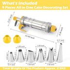 JAYVAR Dessert Decorating Syringe Set, Cake Decorating Kit, Stainless Steels Frosting Piping Kit for Cupcake Decoration with 6 Piping Nozzles, Cake Decorating Gun for Frosting Cream to Make Cupcakes
