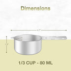 1PCS 1/3Cup (80ml, 2.6oz) Single Measuring Cup, Etched Inner Scale Stainless Steel Measure Scoop, Metric and US Measurement, Dishwasher Safe