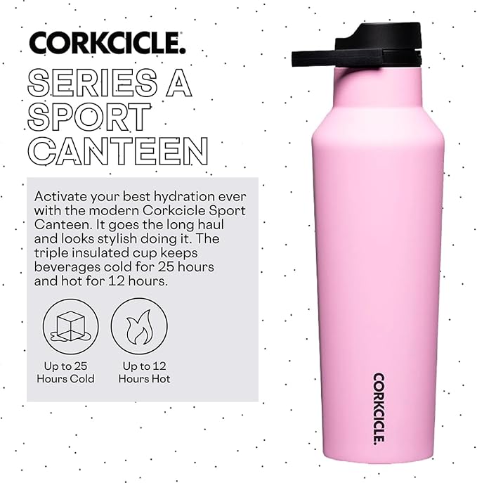 Corkcicle Sport Canteen Insulated Tumbler, Sun-Soaked Pink, 20 oz – Reusable Water Bottle Keeps Beverages Cold for 25 Hours & Hot 12 Hours – Cupholder Friendly Tumbler with Screw-On Cap