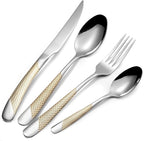 16 Piece Gold Hammered Silverware Set for 4, Premium Food-grade Stainless Steel Flatware Set, Luxury Design & Mirror Polished Cutlery Set, Eating Utensil Set with Fork Knife Spoon, Dishwasher Safe