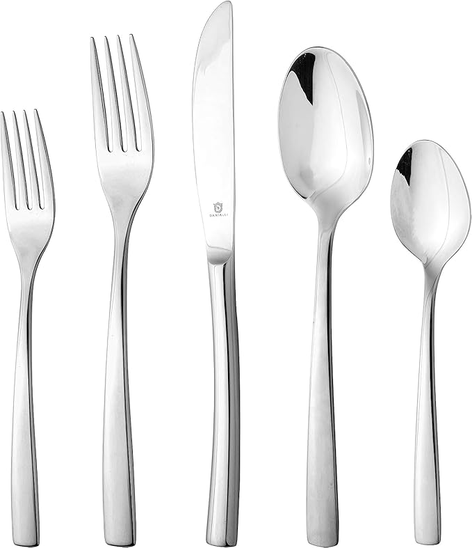 Modern Sleek Silverware Set - 18/10 Stainless Steel Flatware Set for Elegant Dining - Dishwasher Safe Cutlery Set (20-Piece)