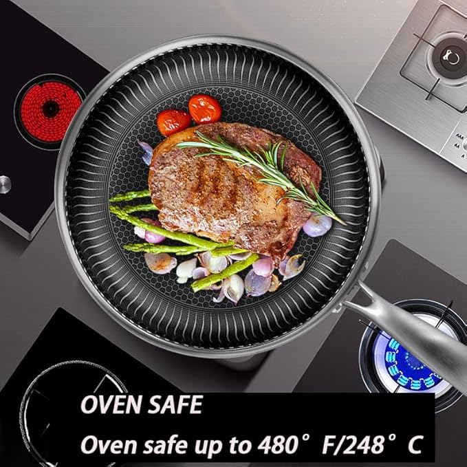 Non Stick Frying Pan,11.6 Inch Hybrid Nonstick Frying Pan,Non Stick Stainless Steel Skillet, Dishwasher and Oven Safe,Compatible with All Cooktops.