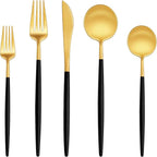 EUIRIO 30-Piece Silverware Set for 6, Stainless Steel Flatware Set Matte Black Gold, Modern Brushed Thick Cutlery Set with Spoons Forks and Knives, Utensil Set for Home Kitchen Hotel, Dishwasher Safe