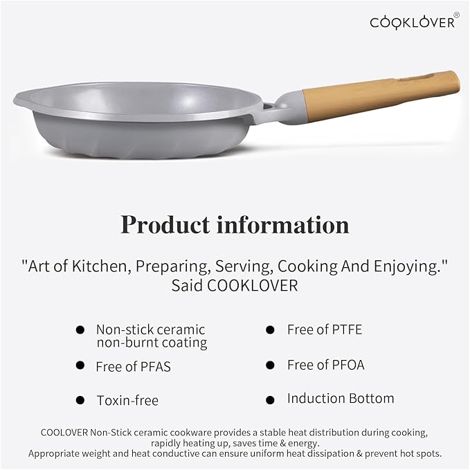 COOKLOVER Nonstick Frying Pan 100% PFOA Free Cookware Induction Skillet Stir Fry Pan (Gray, 7.9 inch)