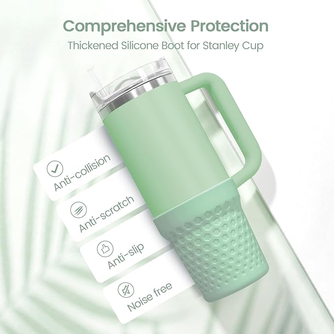 Silicone Boot for Stanley, Cup Bottom Protector Sleeve Accessories for Stanley Quencher H2.0 FlowState Tumbler 20oz/30oz/Stanley Adventure Quencher Tumbler 24oz (Light Green)