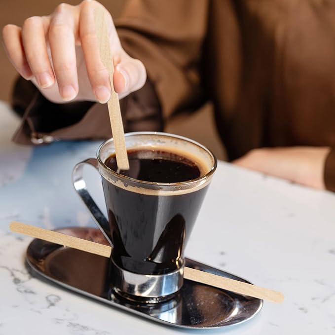 100 Pcs Coffee Stirrers Individually Wrapped, 5.5 Inch Wooden Coffee Stir Sticks, Coffee Stirs Disposable with Smooth Round Ends for Coffee, Cocktail, Drinks Coffee Bar Accessories