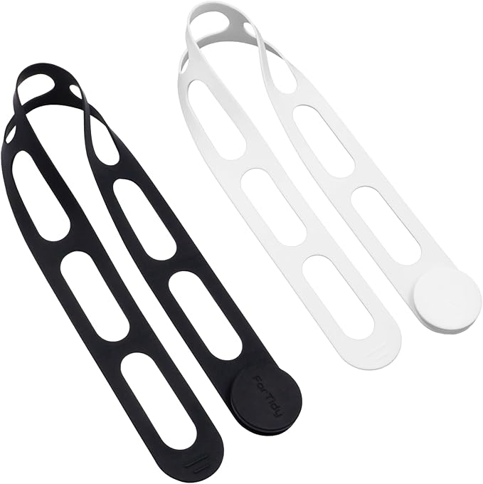 Silicone Utility Strap for Slow Cooker Lid, Pot, Bento Box, 21.65 In Reusable Elastic Self-Lock Silicone Tie for Bundling or Organizing Curtain, Cords, Yoga Mat, Camping Mat, 2pcs (Black&White)