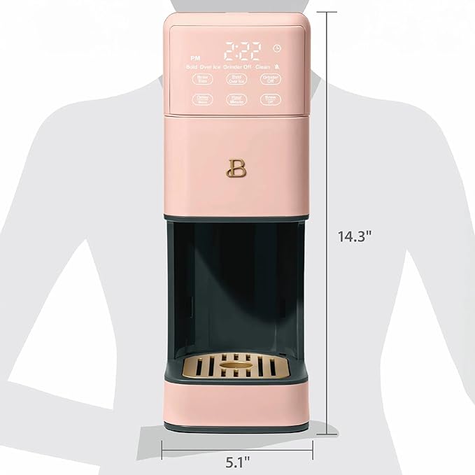 Beautiful Perfect Grind Programmable Single Serve Coffee Maker with Touch Display and Integrated Burr Grinder, Auto Coffee Strength Selection, 64oz Water Reservoir (Rose)