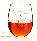 HOHY Cancer Stemless Wine Glass 20 Oz, Cancer Constellation Wine Glass Golden, Zodiac Gifts June Birthday Gifts for Women