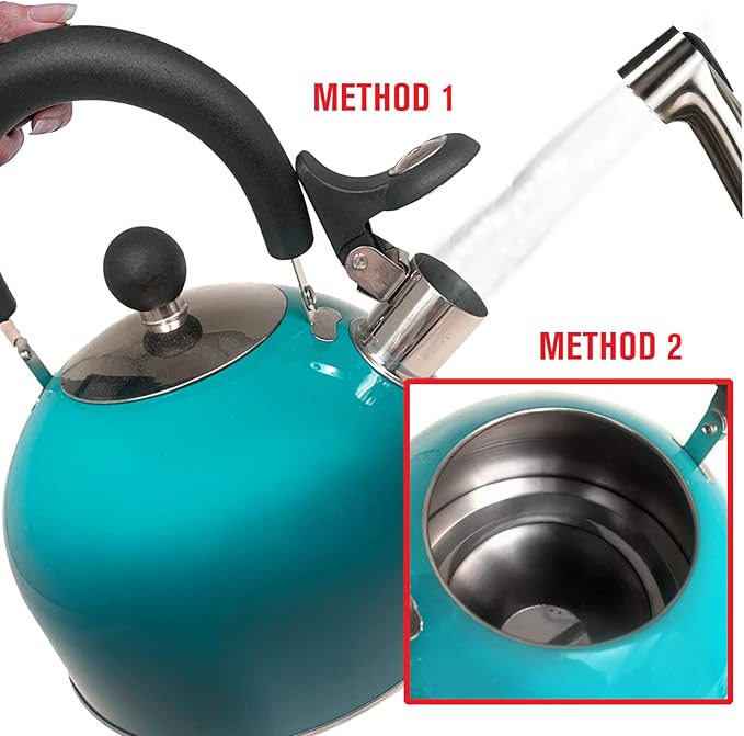 Emeril Lagasse 2.6 Quart/2.5 Liter Whistling Tea Kettle, Stainless Steel Tea Pot for Induction Stove Top, Fast to Boil Water for Home Kitchen Condo, with Ergonomic Cool Folding Grip Handle, Teal