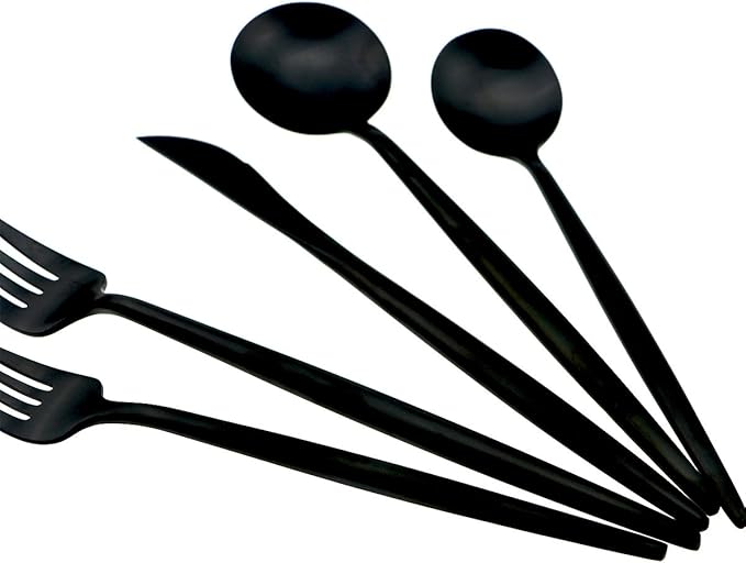 JASHII 18/10 Stainless Steel 5-Piece Matte Black Flatware Set,Dinner Knife Fork Salad Fork Dessert Spoon, Service for 1, Luxury Silverware Cutlery Utensil Sets