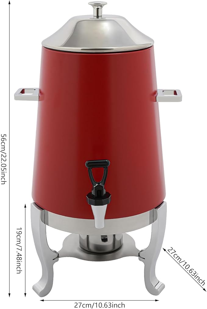 Coffee Urn with Fuel Holder 3.5 Gal/13L, Stainless Steel Beverage Dispenser Hot Drink Dispenser with Stand, Tea Water Coffee Chafer Urn for Parties Buffet Catering Commercial Home (Silver, Red)