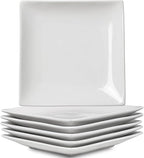 Appetizer Plates Set of 6, 6 Inch Porcelain Dessert Plates, White Stackable Square Salad Plates for Snack Steak Bread Butter, Chip and Scratch Resistant, Microwave and Dishwasher Safe