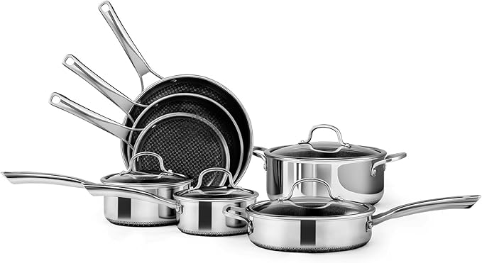 Bonnlo 11 Pieces Cookware Set, 3-Ply Stainless Steel Pots and Pans Set with Lids, Non-Toxic Kitchen Set, Oven & Dishwasher Safe, Induction Cooking Set, PFOA & PTFE Free