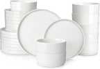 MALACASA 24 Pieces Porcelain Dinnerware Set, Modern White Dish Set for 8, Premium Serving Plates and Bowls Sets, Chip and Scratch Resistant Dishware Sets Kitchen Dishes Dining Ware Set, Series LEAH