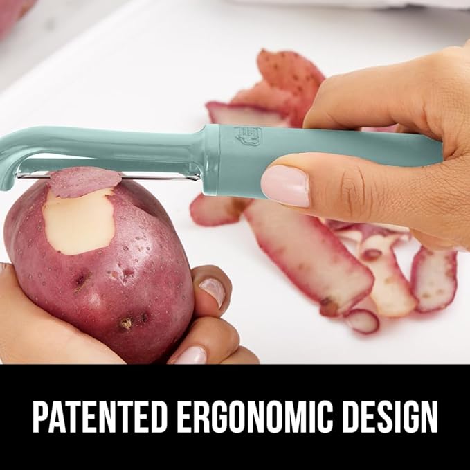 GORILLA GRIP Patented BPA-Free Sharp Stainless Steel Swivel Vegetable Peeler, Comfortable Handle Potato Peelers, Smooth Peeling, Peel Carrots Apple, Includes Blade Cover, Kitchen Tool, Mint