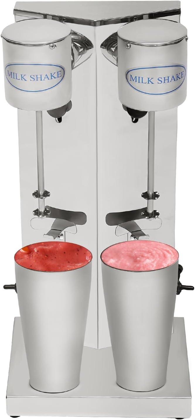 Double Head Milkshake Maker Machine, 110V 180W Milk Shake Blenders with 2 Stainless Steel Cups Commercial Milk Shake Machines 2 Speed Adjustable for Making Yogurt, Milk, Cocktails