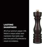 Cole & Mason London Refillable Spice Mill - Kitchen & Home Accessory - Salt & Pepper Grinder Set - Salt Mill with Ceramic Mechanism - Pepper Mill with Carbon Steel Mechanism - 8", Chocolate Wood