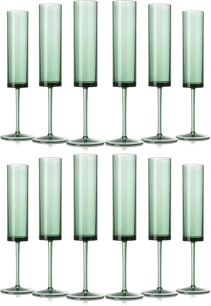 12 Pack Acrylic Dark Green Wine Glasses Green champagne glasses Champagne Flutes Sparkling Wine Glasses Wine Goblets Wedding Glassware Set Drinkware Glasses for Wedding Bar Celebration Baby Shower
