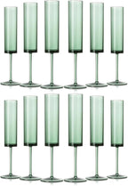 12 Pack Acrylic Dark Green Wine Glasses Green champagne glasses Champagne Flutes Sparkling Wine Glasses Wine Goblets Wedding Glassware Set Drinkware Glasses for Wedding Bar Celebration Baby Shower