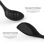 Large Silicone Cooking Utensils Set - Heat Resistant Silicone Kitchen Utensils for Cooking w Wooden Handles, Spatula Set, Kitchen Utensil Gadgets Sets for Non-Stick Cookware, BPA Free (Black)
